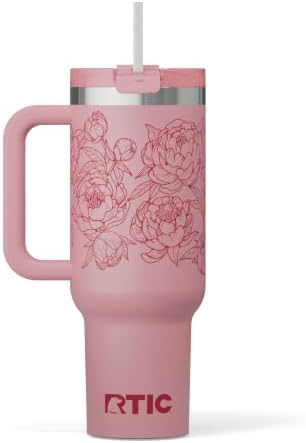 RTIC 40oz Road Trip Tumbler, Insulated, Ceramic Lined, Pink Peonies