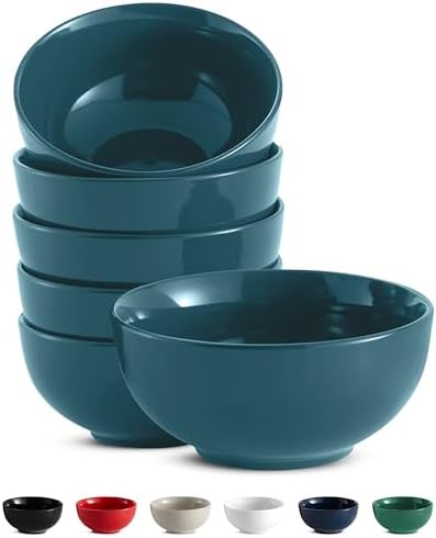 KooK Soup Bowls, Cereal Bowl, Ceramic, Bowls for Kitchen, Microwave, Dishwasher and Freezer Safe, Porcelain Dishes for Pasta, Salad, Oatmeal, Deep Interior, 20 oz, Set of 6, (Teal)