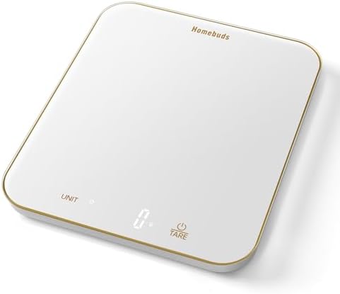 Homebuds 33lb Digital Food Scale Grams and Ounces in 1g, High Precision Assured by Kitchen Scale Professional Factory Since 2001, Gram Scale for Cooking and Baking, LED, 3*AAA, White by Golden Line
