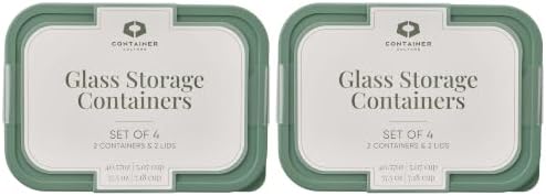 Glass Food Storage Containers with Lids — 8 Piece — 57.5 oz & 40.57 oz Glass with BPA-Free Leak Resistant Stackable Lids — Microwave, Oven & Dishwasher Safe — Ideal for Meal Prep & More - Soft Sage