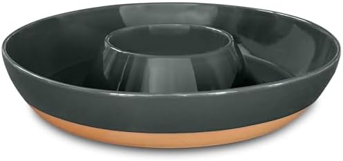 Mora Ceramic Chips and Dip Serving Tray: Large Divided Party Bowl Set for Chips & Salsa, Veggies & Dip, Fruit, Snacks, Entertaining, Hosting, etc. Minimalist Design for the Modern Hostess - Charcoal