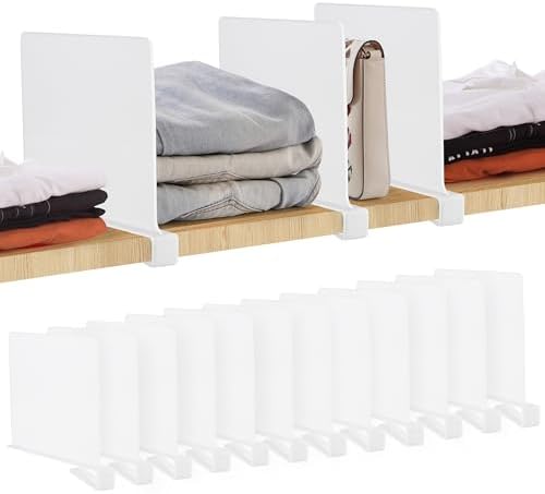 White Acrylic Shelf Dividers for Closets Organizer & Storage,12 Pack