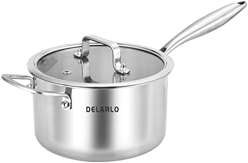 DELARLO Full-body Clad Tri-ply Stainless Steel 3.5 Quart Saucepan with Lid