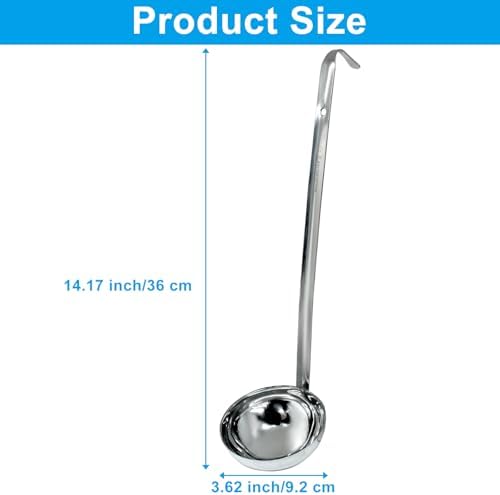 1Pc 6 oz Ladle, Stainless Steel Ladle Long Handle with Hook, Metal for Sauces, Soup