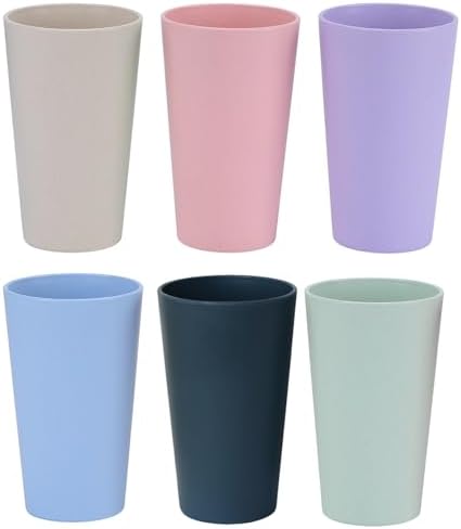 Wheat Straw Unbreakable Cup | 20 oz Reusable Water Drinking Glasses Sets of 6 | Lightweight Tumbler for Kitchen Outdoor | Dishwasher Safe, BPA Free and Eco friendly (20 oz, 6Pcs/6Color_A)