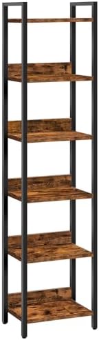 MAHANCRIS Bookshelf, 6-Tier Bookcase, Standing Book Shelf for Small Space, Storage Shelf Organizer, for Living Room, Bedroom, Study, Balcony, Rustic Brown and Black BKHR6601