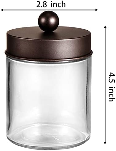 Amolliar Glass Apothecary Jar Qtip Holder Metal Lids 4pc/Bronze