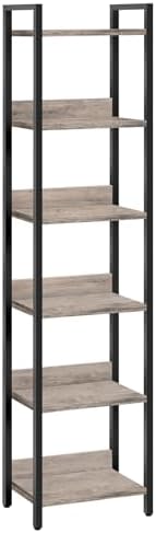 MAHANCRIS Bookshelf, 6-Tier Bookcase, Standing Book Shelf for Small Space, Storage Shelf Organizer, for Living Room, Bedroom, Study, Balcony, Greige and Black BKHG6601