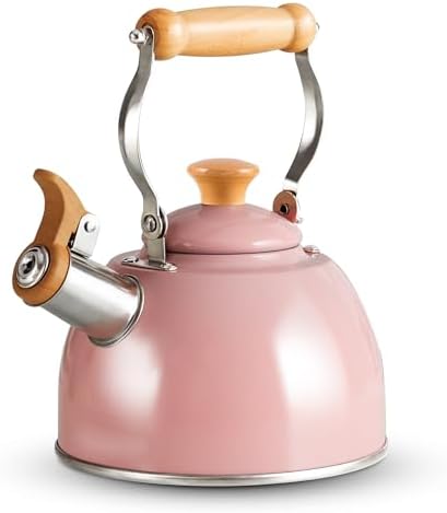 ROCKURWOK Whistling Tea Kettle for Stove Top, 1.6 Qt Small Tea Pot, Pink