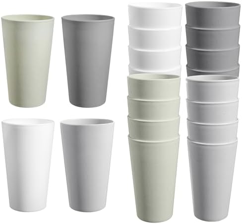 HEYCOME Set of 16 Wheat Straw Cups, 16 Pcs 20 oz Unbreakable Drinking Cups, Reusable Plastic Cups Sets, Water Glasses Tumblers, Microwave & Dishwasher Safe, Bpa Free, 4 Colors