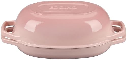 EDGING CASTING Enameled Cast Iron Oval Dutch Oven Pot with Lid, Dutch Oven for Sourdough Bread Baking, Bread Oven, Bread Dutch Oven, Oval Bread Pan, 5qt, Pink
