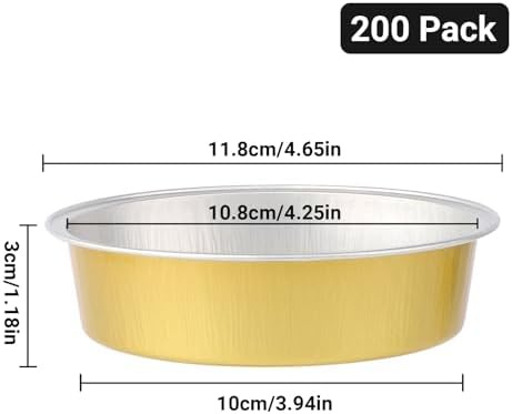 Beasea Aluminum Ramekins 200 Pack, 7.3oz 215ml Disposable Ramekins Foil Cups No Lids 4" Baking Ramekin Cupcake Aluminum Mini Baking Cups for Party - Golden