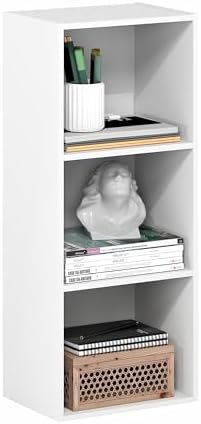 Furinno LUDER Book Shelf, 3-Cube Bookshelf, Bookcase with Open Shelves, 9.3 x 12 x 31.5, Easy Assembly, for Living Room, Bedroom, Home Office, White