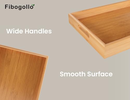 Fibogollo Bamboo Set of 2 Serving Tray with Handles,Decorative Trays Platter,Breakfast Tray in Bed,Food Drinks Tray for Eating,Working,Storing(Natural)