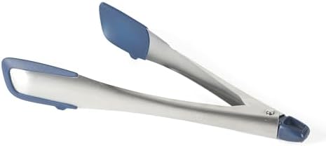 Calphalon Prime 12-Inch Kitchen Tongs, Stainless Steel Grilling Tongs with Navy Silicone Heads, Heat-Resistant Locking Kitchen Tongs with Ergonomic Weighted Handle