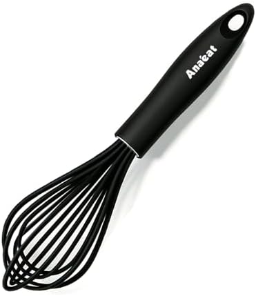 Anaeat 9" Silicone Balloon Whisk, Perfect for Non-Stick Cookware, Milk and Egg Beater Blender, Heat Resistant Kitchen Whisks for Whisking, Cooking, Baking, Beating, Frothing & Stirring (Black)