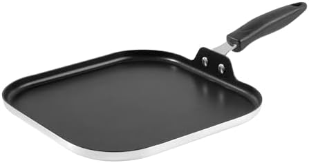 Restaurantware Nonstick Griddle Pan - 1 Count 11 x 11 Inch Aluminum Nonstick Frying Griddle With Bakelite Handle - Square Frying Pan With Even Heating - Black Cooking Surface For Home Kitchens