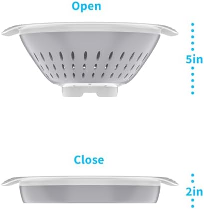 5 Quart Collapsible Colander，BPA Free，Dishwasher Safe，Silicone Food Strainer with Plastic Handles，Heavy Duty Foldable Heat Resistant Pasta and Veggies Kitchen Drainer Steam Basket，Gray