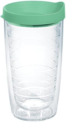 Tervis Clear & Colorful Lidded Made in USA Double Walled Insulated Tumbler Travel Cup Keeps Drinks Cold & Hot, 16oz, Mangrove Green Lid