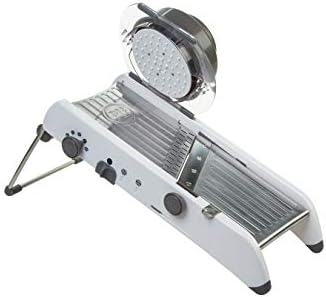 PL8 Professional Mandoline - Versatile Slicer with Adjustable Straight, Waffle, and Julienne Blades, Extra-Wide Stainless Steel Deck, Safety Hand Guard, Non-Skid Feet, and Space-Saving Design