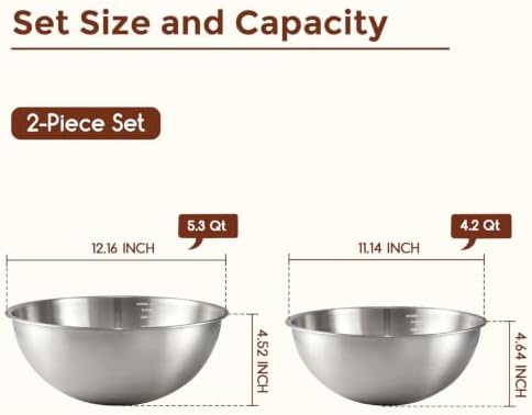 Gronivex Stainless Steel Mixing Bowls Set, 2-Piece (4.2 & 5.3 Qt)