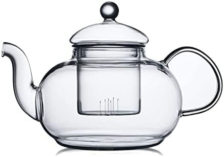 CnGlass 33.8oz Glass Teapot with Removable Infuser,Stovetop Safe Tea Kettle,Blooming & Loose Leaf Tea Pot