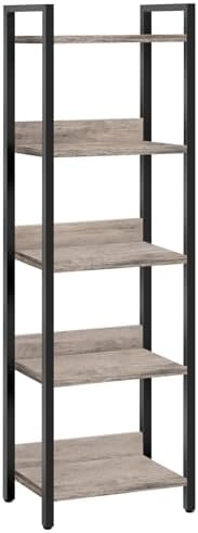 MAHANCRIS 5-Tier Bookshelf, Bookcase, Shelves Organizer for Small Spaces, Storage Shelf Organizer, for Living Room, Bedroom, Study, Balcony, Greige and Black BKHG5501