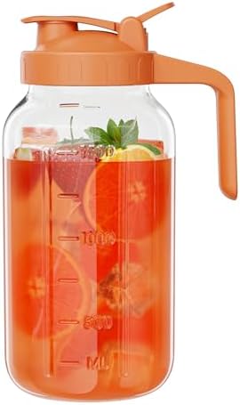 JunVpic Glass Pitcher with lid, 64 oz Wide Mouth Mason Jar