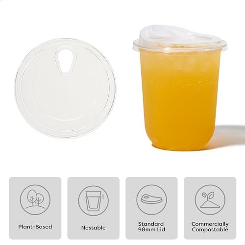 TOSSWARE NATURAL 16oz Arc Bundle - Plant Based 98mm Clear Cold Cups + Sip Lids - Plastic Alternative for Parties, Bachelorettes, Weddings - Recyclable - Set of 50
