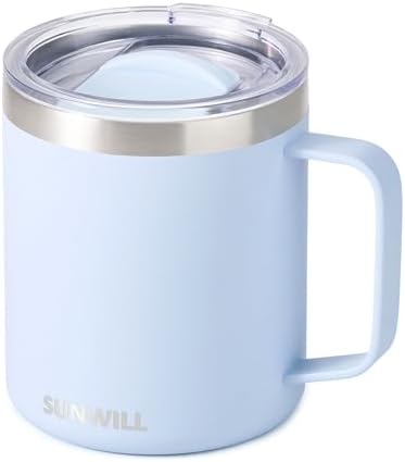 SUNWILL Insulated Coffee Mug, Stainless Steel 14 oz, Splash-Proof Lid
