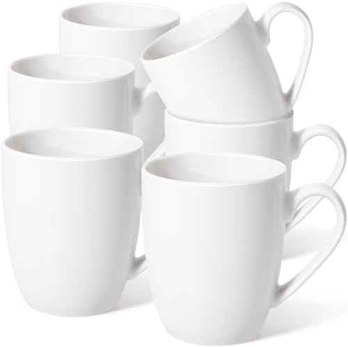Large Ceramic Coffee Mugs Set of 6 16oz(475ml) Tea Cups Idea Gifts White