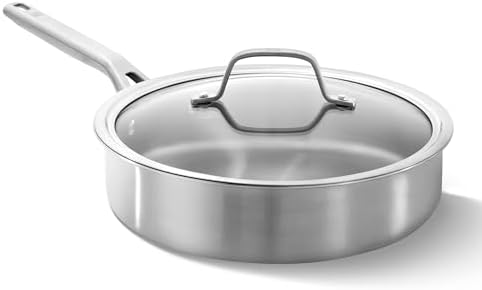Calphalon Brushed 3-Ply Stainless Steel Cookware Set w/Turbo Heat Tech 3Qt Sauté Pan with Lid, Induction, Oven Safe 450F, Brushed Stainless Silver