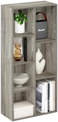 Furinno LUDER Book Shelf, 7-Cube Bookshelf, Bookcase with Open Shelves, 9.4 x 19.5 x 41.7, Easy Assembly, for Living Room, Bedroom, Home Office, French Oak