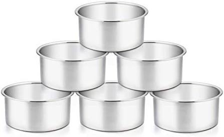 TeamFar 4 Inch Cake Pan, 6 Pcs Stainless Steel Round Baking Cake Pans Set