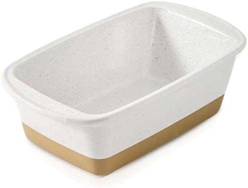 HVH Ceramic Loaf Pan for Baking Bread, 9 x 5 inch Baking Bread Loaf Pan, Rectangular Bread Pan, Bread Baking Pan for Cooking, Farmhouse Style (White)