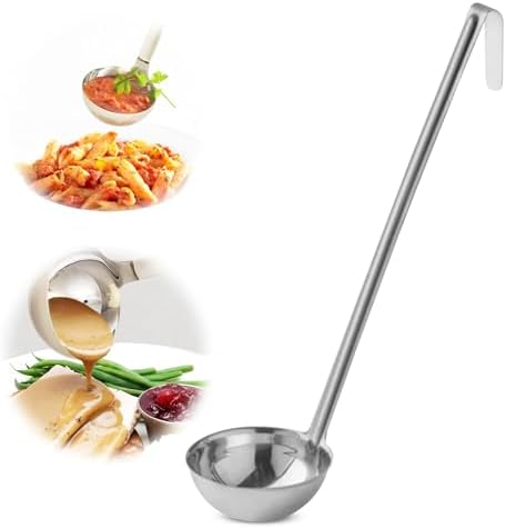 Ladle - Durable Stainless Steel Ladle Serving Measuring Soup Dressing Sauce Gravy Sturdy Dependable Long Handle for Kitchen (1, 10 Oz.)