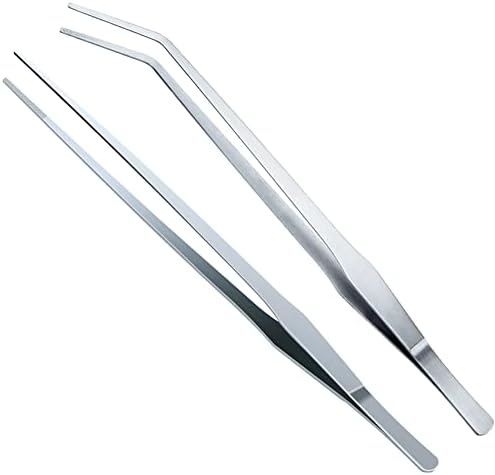 OIIKI 2PCS Stainless Steel Tongs Tweezers, 15 inch Staright Tongs Tweezer