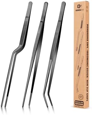 BUNDLEPRO Kitchen Tweezers Tongs with Precision Serrated Tips, 3 Pcs, 10''