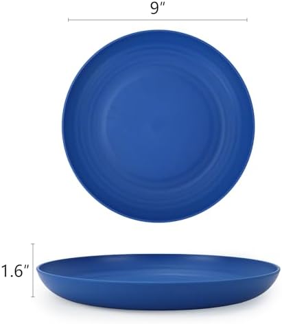 Homienly Deep Dinner Plates Unbreakable Wheat Straw Plate Set of 8 Microwave and Dishwasher Safe Kitchen Plates for Lunch, Camping, Outdoor, RV, Reusable Plastic Plates 9 inch (Ocean Series)