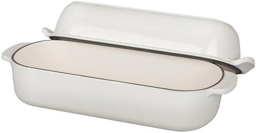 EDGING CASTING Enameled Cast Iron Loaf Pan with Lid, Bread pan, Dutch Oven Bread pan for Homemade Sourdough Bread Baking, 12.5x5.5 inch, 5qt, White
