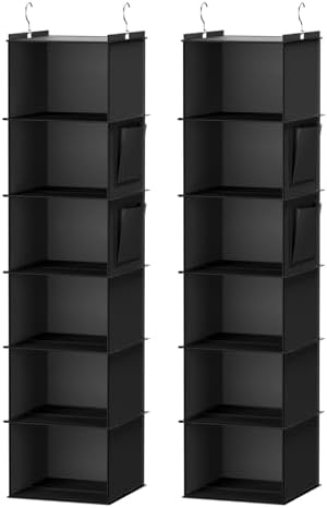 YOUDENOVA Hanging Closet Organizer and Storage, 6-Shelf, 2 Packs, Black