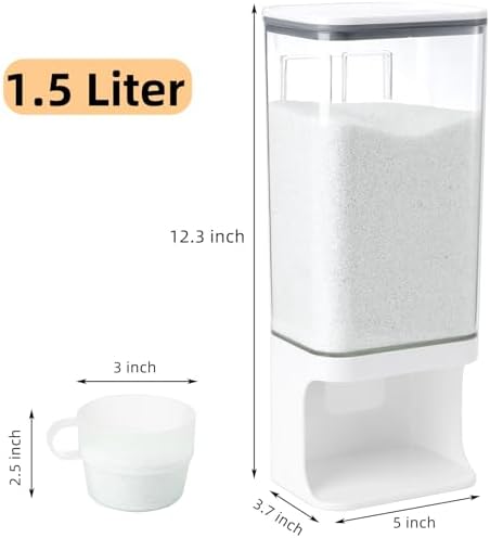AVLA Rice Dispenser, Wall-Mounted Laundry Detergent Container, Cereal Dry Food Storage Bucket with Measuring Cup, Kitchen Grain Organizer with Lid, BPA-Free, for Beans, Laundry Scent Bead, Pet Food