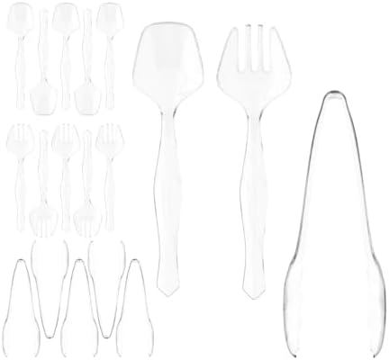 18 Pcs Clear Plastic Serving Utensils Set - 6 Clear Plastic Serving Spoons, 6 Tongs And 6 Forks - Heavy Duty Disposable Serving Utensils Set For Parties