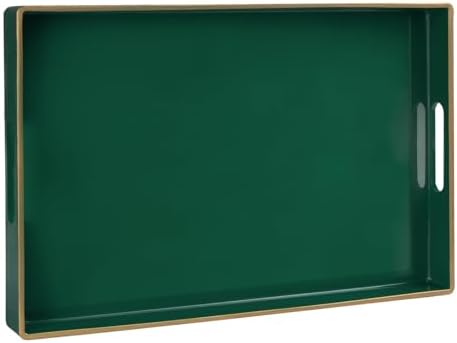 MAONAME Dark Green Decorative Tray for Ottoman, Serving Tray with Handles