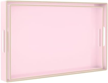 MAONAME Pink Serving Tray with Handles, Plastic Decorative Tray Set of 2