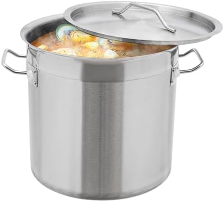18 Quart Stainless Steel Stockpot Commercial Large Stock Pot with Lid & Handles, Cookware Soup Pot for Boiling Cooking Stew, Induction Cooking Pot for Home Restaurant Hotel (17L/18Qt)