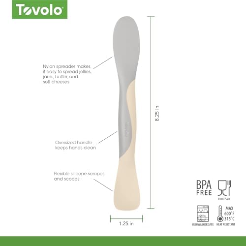 Tovolo Mini Scoop and Spread Tool for Kitchen Meal Prep Small Sandwich Spreader Spatula for Peanut Butter Jelly, Silicone BPA Free Dishwasher Safe Scooper Spreader, Oatmeal and Oyster Gray