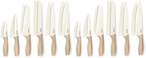 CAROTE 12PCS Knife set with Blade Guards,Granite Nonstick Ceramic Coating,Stainless Steel blade, Anti-Slip Handle, Essential Knives, Rustproof, White (Pack of 2)
