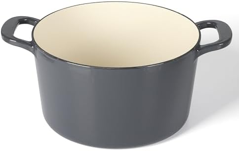 Martha Stewart Gatwick 7 QT Enamel Cast Iron Dutch Oven – Gray, Durable Heavy-Duty Dutch Oven for Slow Cooking, Braising, and Baking
