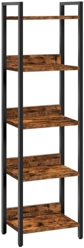MAHANCRIS Bookshelf, 5-Tier Bookcase, Standing Book Shelf for Small Space, Storage Shelf Organizer, for Living Room, Bedroom, Study, Balcony, Rustic Brown and Black BKHR5501